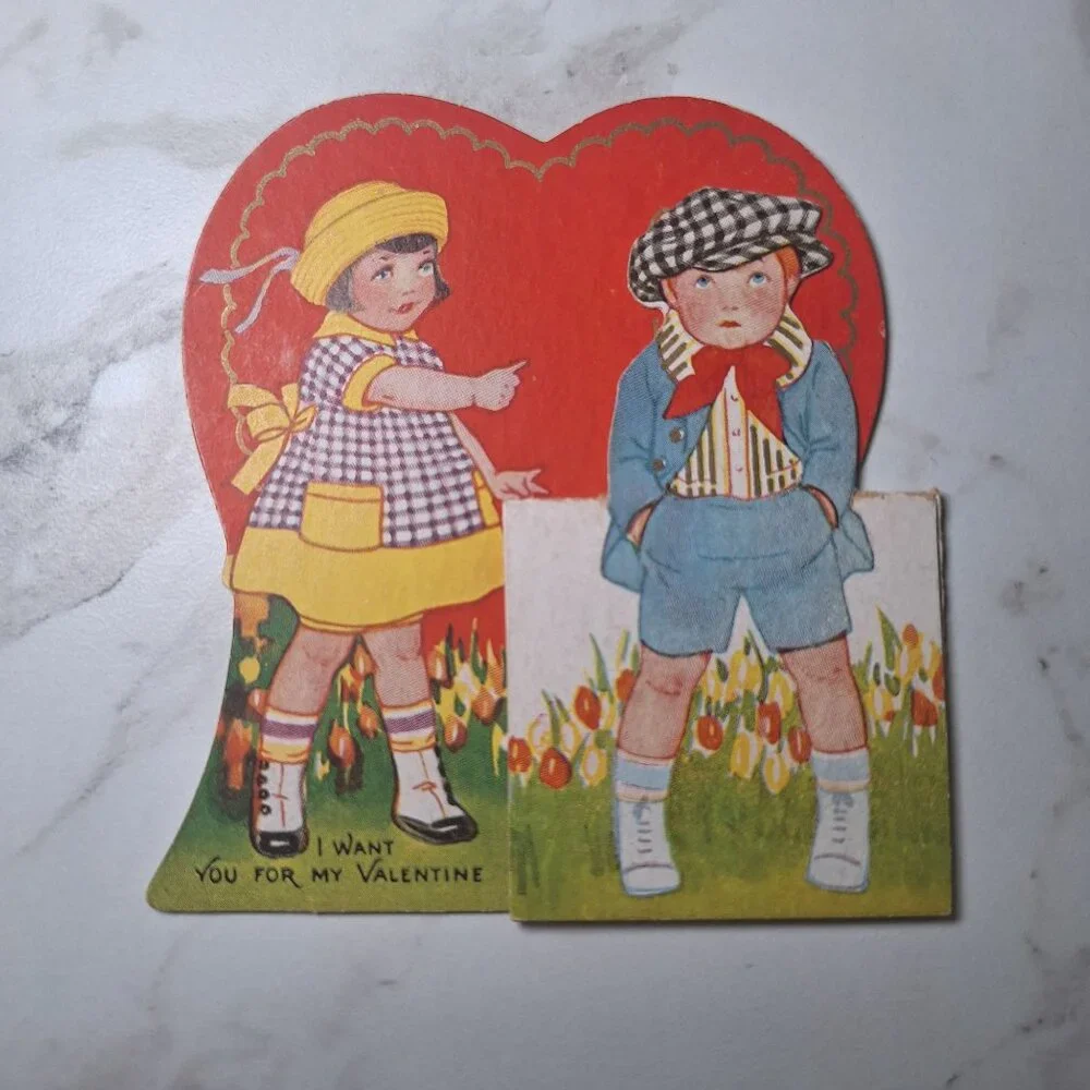 Vintage Valentine Card Kids Dog Pop-Up Heart Cutout Dog Love Kids Boy‎ Girl
